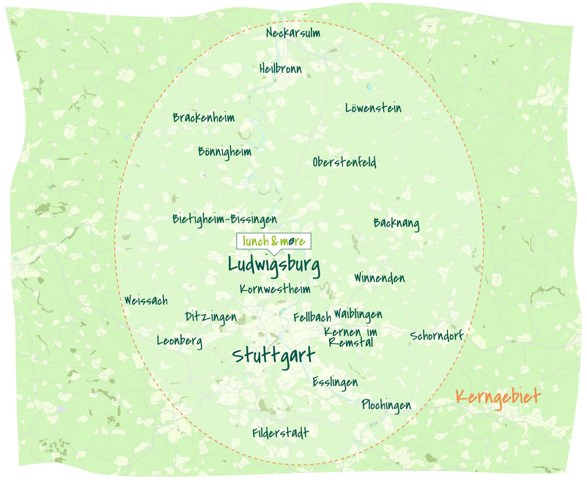 Karte zum Liefergebiet von lunch & more