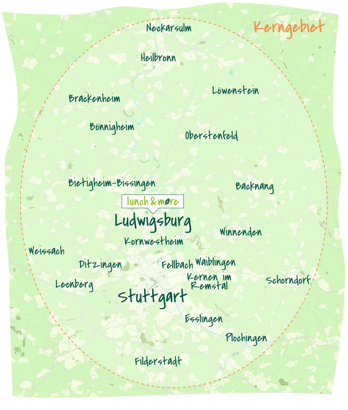 Karte zum Liefergebiet von lunch & more